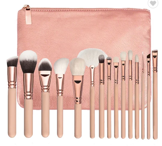 

HMU 15pcs Face Premium Crueltyfree Makeup Brush Set Gold And Pink Synthetic Hair Professional Makeup Brush