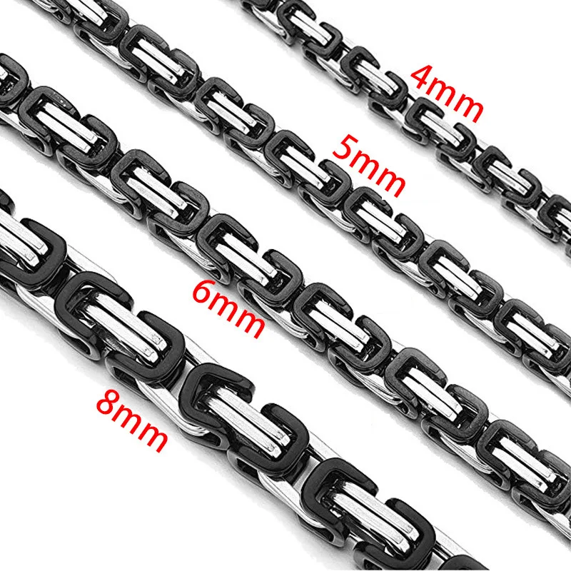

4MM 5MM 6MM 8MM Width Stainless Steel Solid Metal Men Basic Cubic Square Byzantine Necklace Curb Cuban Link Chain For Pendants