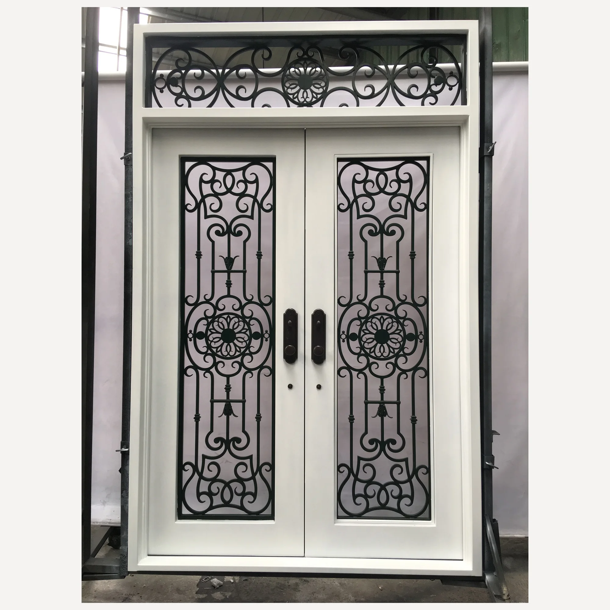 Wholesale White Finish Double entry iron grill door designs