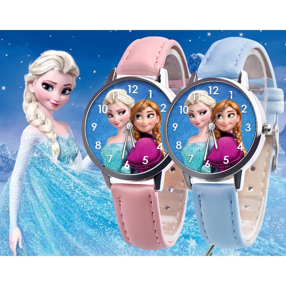 

Fashion Simplicity Cartoon Watch Anime Movie Figure Anna Elsa Leather Chain Quartz Watches for Women Girls Kids