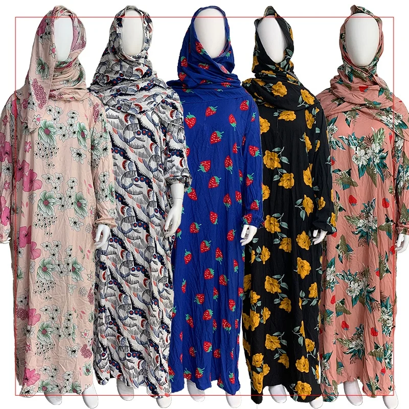 

Factory mixed batch of various printed rayon scarf invisible zipper long dress dubai abaya women Abaya prayer Muslim dress, Picture