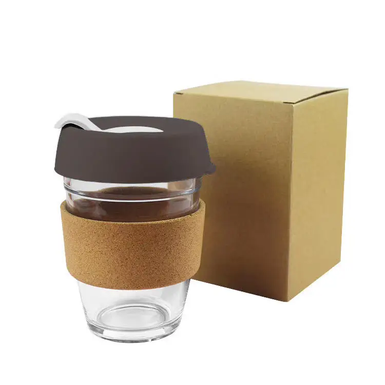 

Custom Logo 350ml 12oz Travel Mug Reusable Keep Glass travel mug Borosilicate Coffee Cup With Lid Silicone Sleeve Or Cork, As shown