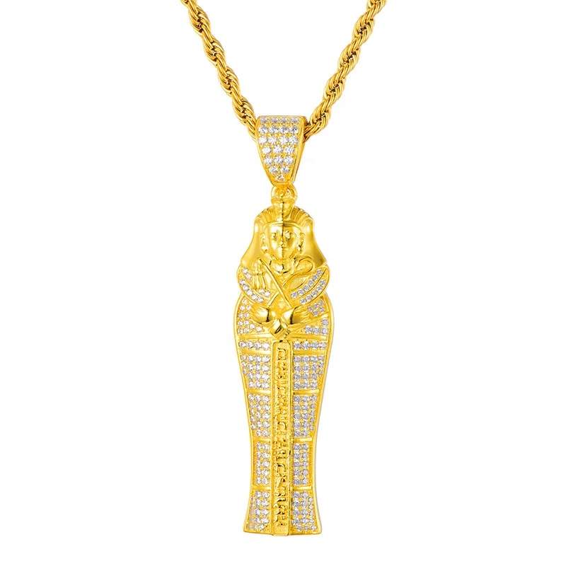 

Egyptian Pharaoh Hip Hop Full Rhinestone Zircon Pendant Retro Men's Pendant Necklace, Picture shows
