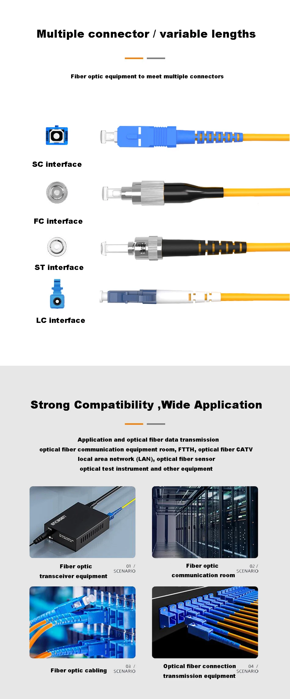 Professional Factory price DAMU Manufacturer SC/UPC Single Mode Simplex 0.9/2.0/3.0mm fiber optic patch cord