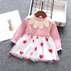Toddler Baby Girls Autumn Ruched Patchwork Love Heart Princess Dresses Kids Tulle Tutu Dress Long Sleeve Skirts