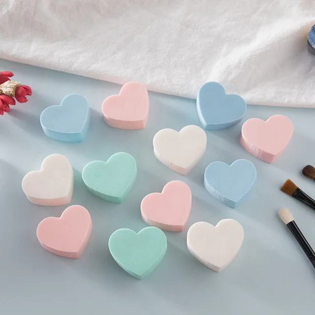 

Latex Free Sponge Set Soft Heart Shaped Makeup Sponge for Liquid Foundation Loose Powder Blusher, Pink, blue, nude, mint