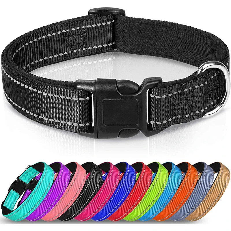 

Reflective Soft Neoprene Padded Breathable Nylon Pet Collar Adjustable for Small Medium Large Extra Large Dogs, More colors for option