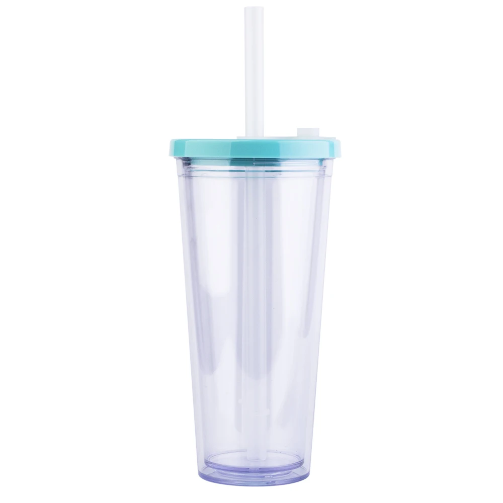 

24OZ Custom double wall Clear plastic boba tumbler cups reusable bubble tea plastic cup with straw