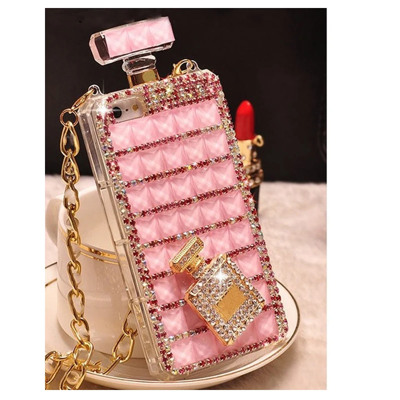 

Fashion Bling Diamond Perfume Bottle Phone Cases For iPhone 11 12 Pro Max With Crossbody Chain For Samsung Cover