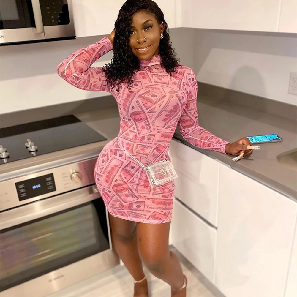 

Dress 2021 Dollar Pink Mesh Dress Breathable And Summer Dress Casual And Regular Street And Club Wear Women Clothes, Picture color