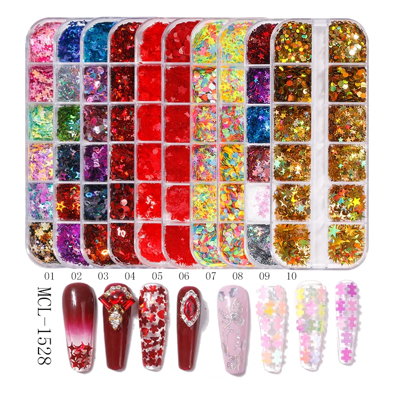 

Wholesale 12 color per box holographic nail art cosmetics glitter sequins