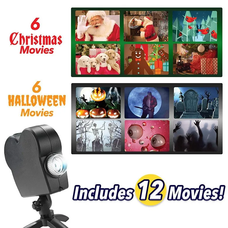 
Halloween Holographic Window Projector Outdoor Garden Decoration 12 Movie Festival Projection Lamp Halloween Christmas Projector 