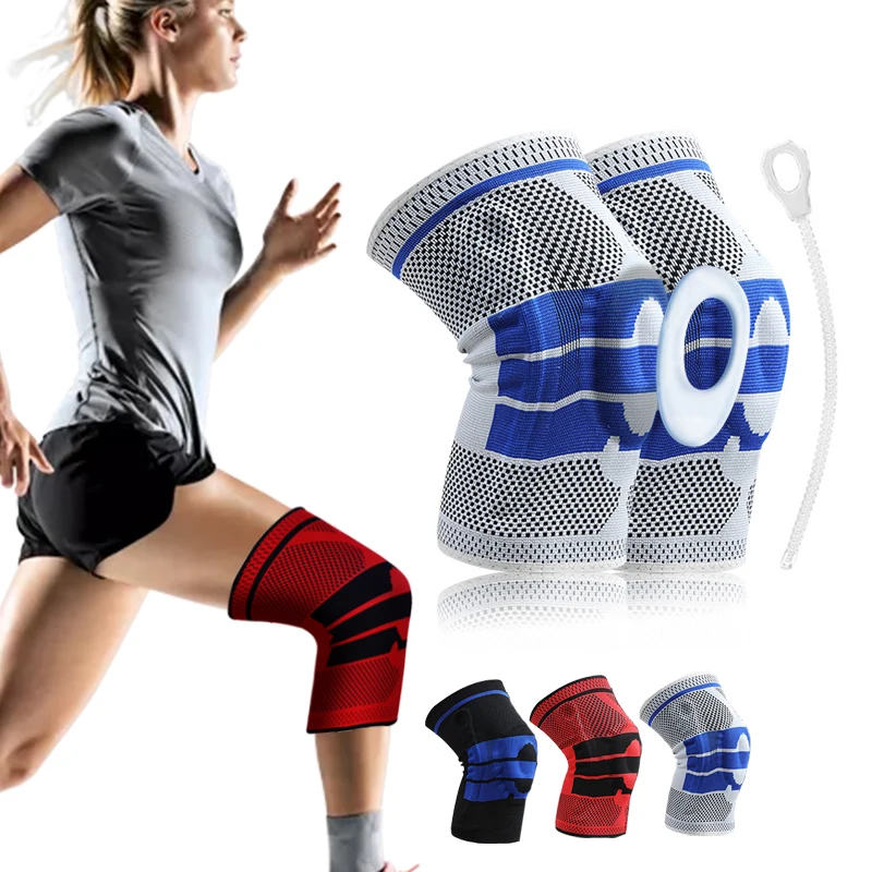 

Fitness playing basketball sports runing hiking nylon silicon padded knee pads support brace patella protector kneepad