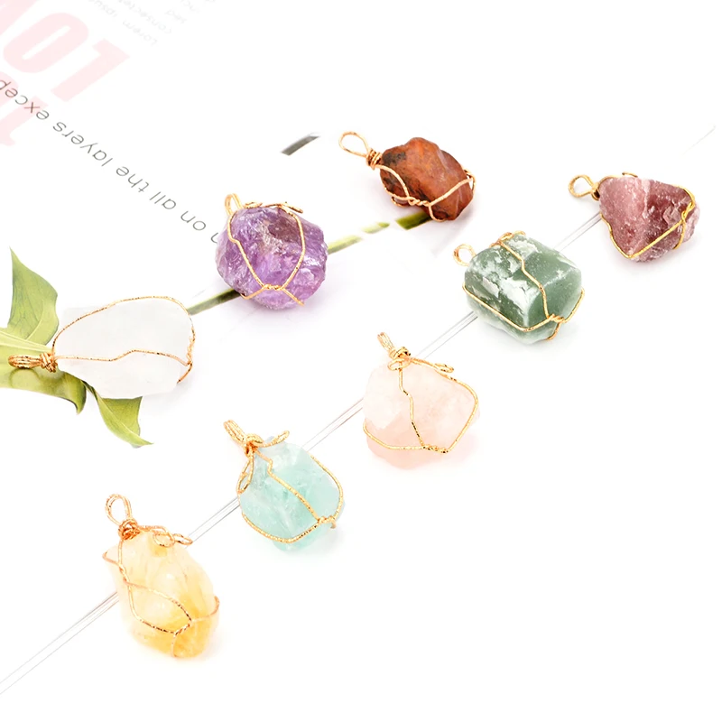 

Hot Seller Mix Color Natural Crystal Gemstone Jewelry Hand Craft Wire Wrap Natural Crystal Pendant