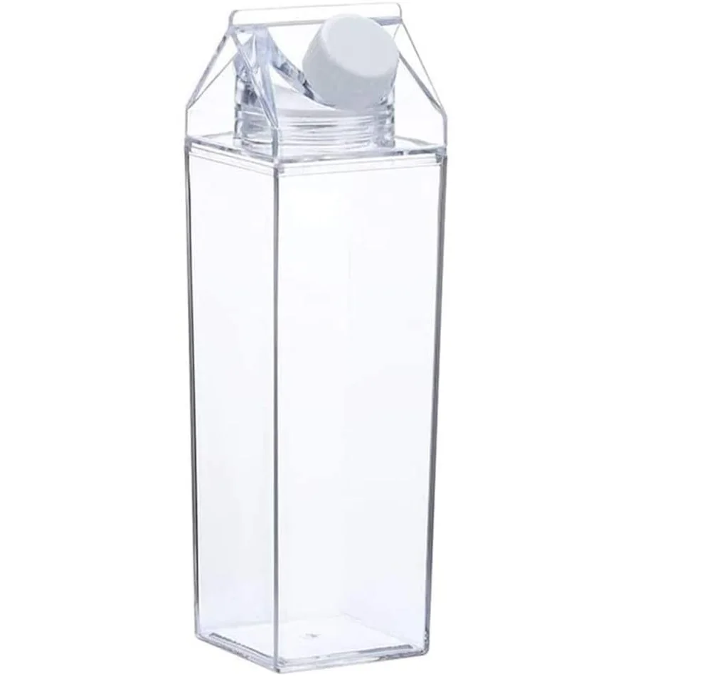 

Milk Carton Wholesale Customize 500ml Square Sport Clear Acrylic Tumbler Plastic Water Bottle for Gym