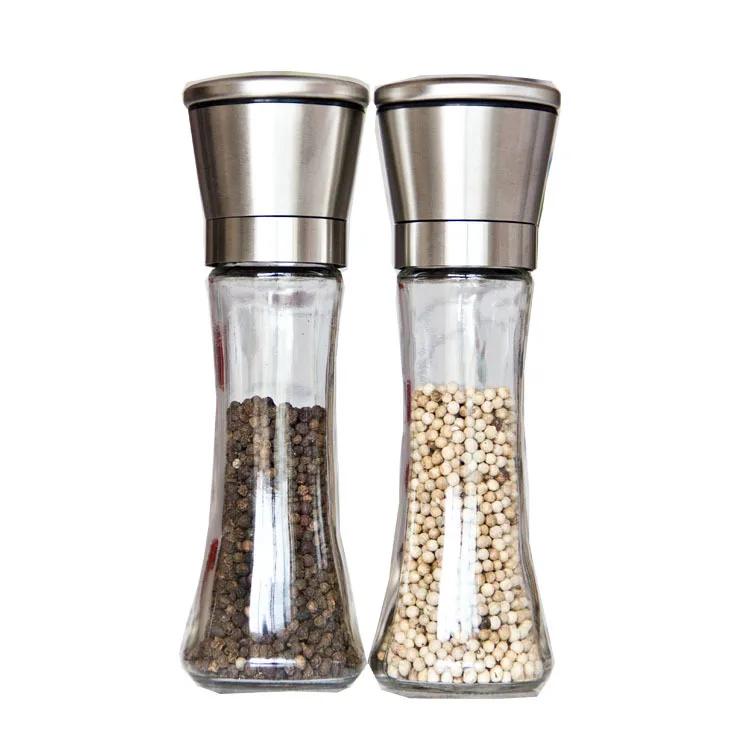 

Chrt Tall Glass Salt and Pepper Shakers Stainless Steel Salt and Pepper Grinder Set
