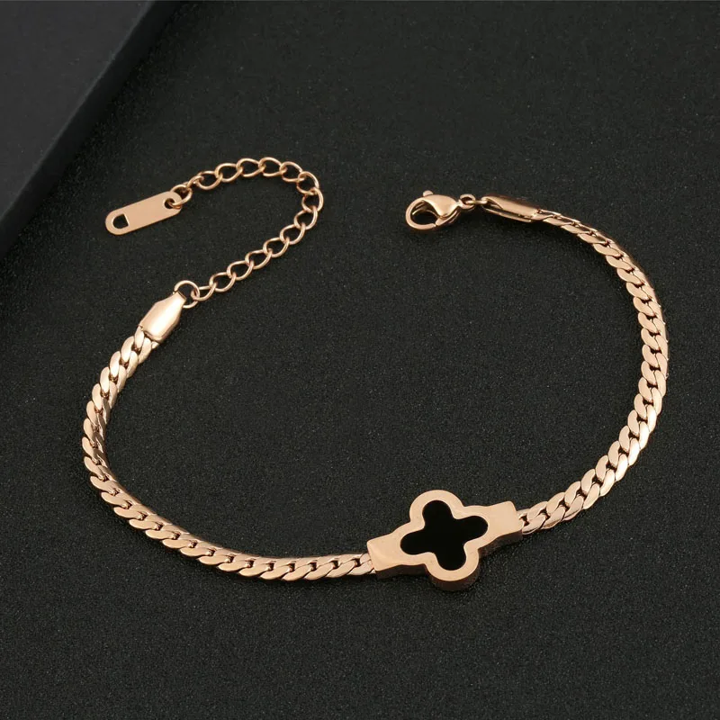 

Amazon Hot Sale Clover Shell Bracelets Stainless Steel 18K Gold Women Snake Bone Chain Bracelet, As picture