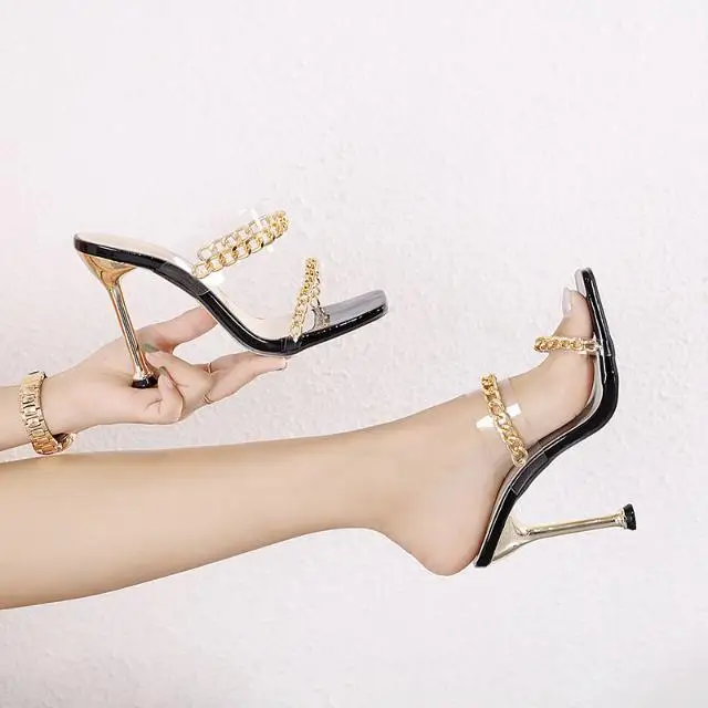 

big size Sexy high heel shoe keychains transparent pvc stiletto heels ladies crystal sexy heels slipper sandals