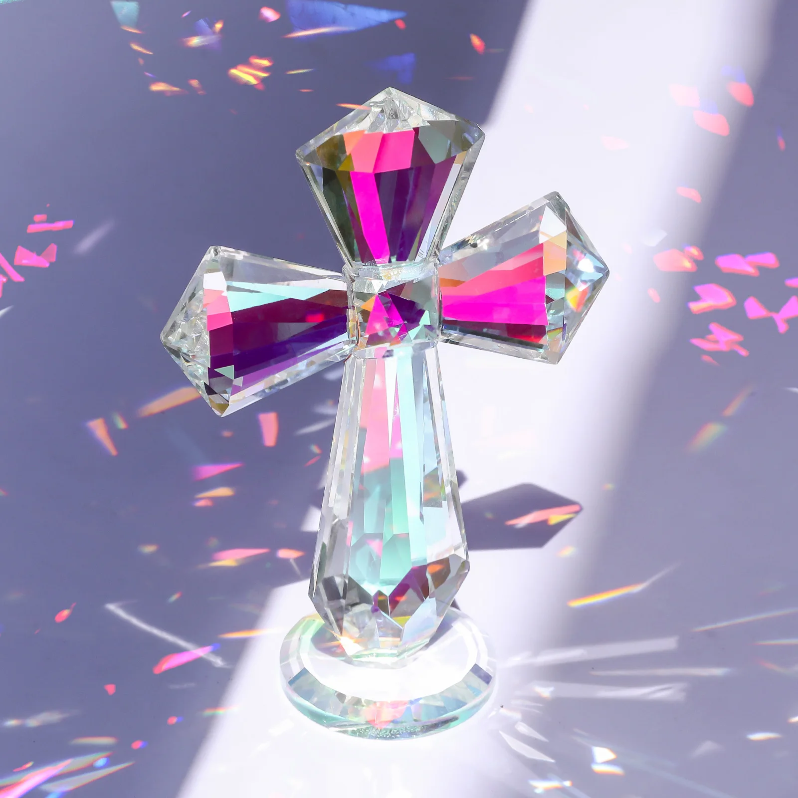 Clear AB Color Crystal Standing Cross Decor Handmade Glass Holy Cross Collectible Figurines for Home Decoration
