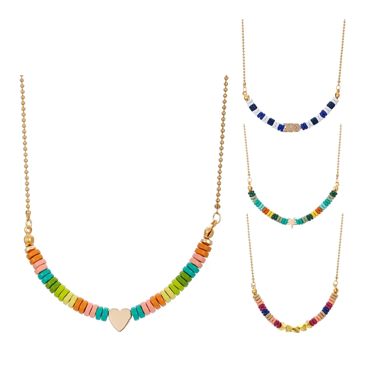 

Handmade Enamel Alloy Rainbow 18K Gold Plated Boho Jewelry Beads Tile Tila Necklaces, Multiple color,can be customized