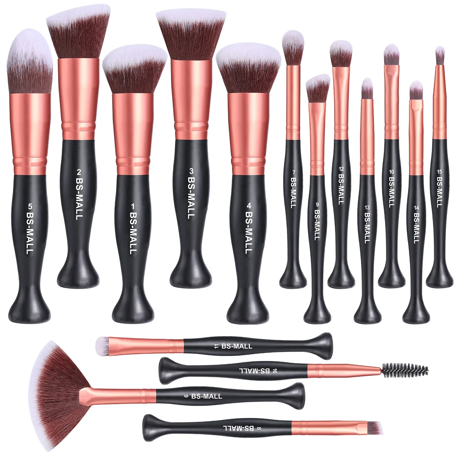 

BS-MALL 2021 Make Up Brushes Stand Up Handle Synthetic Flat Top Foundation Brush Custom Own Logo Makeup Brushes Set, Rose gold or custom logo