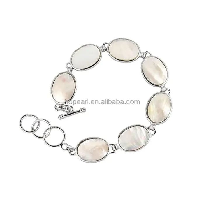 

MOP105 Bracelet Link Chain for Women Jewelry Natural Shell Oval White Shell Bracelet