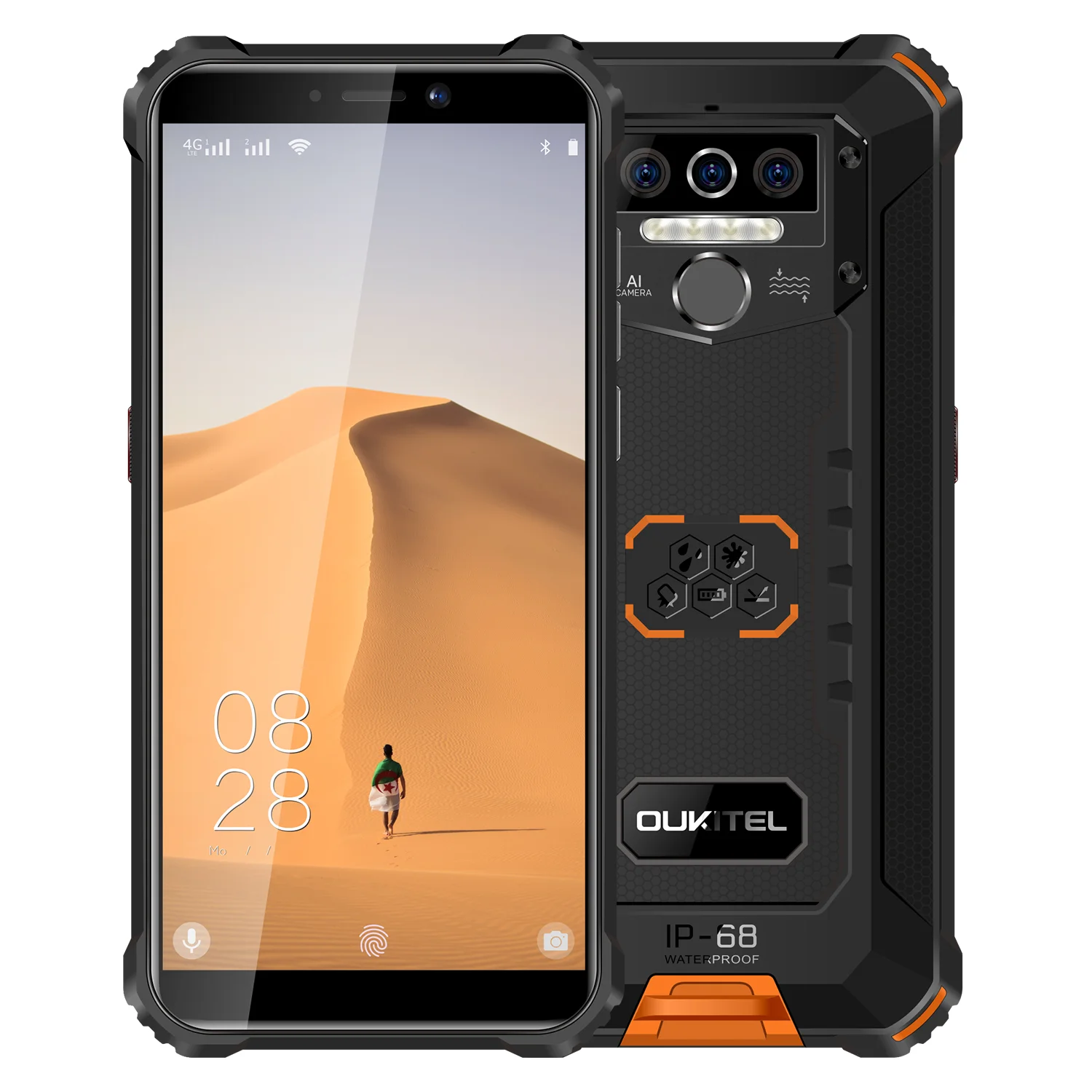 

OUKITEL WP5 Pro 5.5inch 4G Rugged waterproof mobile 4GB+64GB Android 10.0 Smartphone with 4 Camera 8000mAh battery, Orange,red