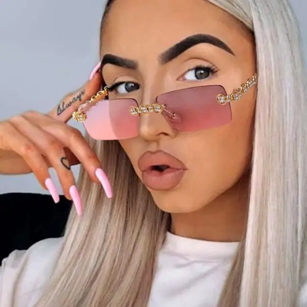 

Qmoon Diamond Crystal Small Size Rimless Frameless Vintage Taizhou Sunglasses for Women