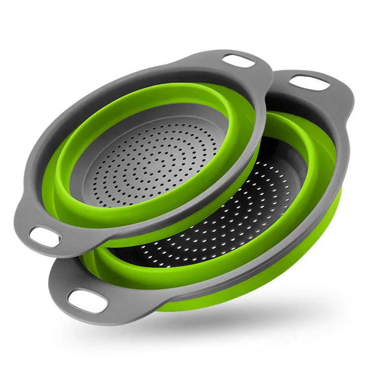 

Hot sale set of 2 silicone collapsible colander folding food strainer colander bowl, Green, red, blue