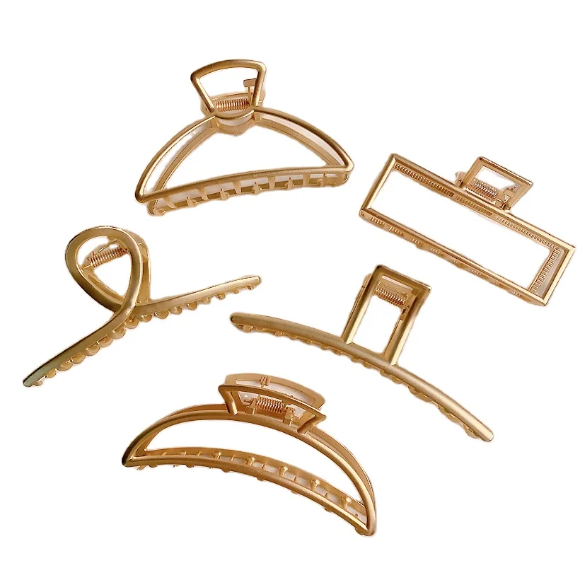 

Large Gold designer hair claw clips Custom Ladies Barrette gold metal hair Claws Hair Pins accessory simple for Women Girls