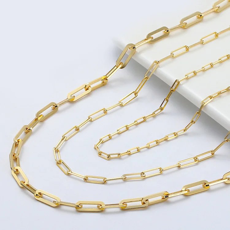 

925 Sterling Silver Gold Plated Men Simple Chain Necklace Genuine 22inches Paper Clip Chain For Unisex