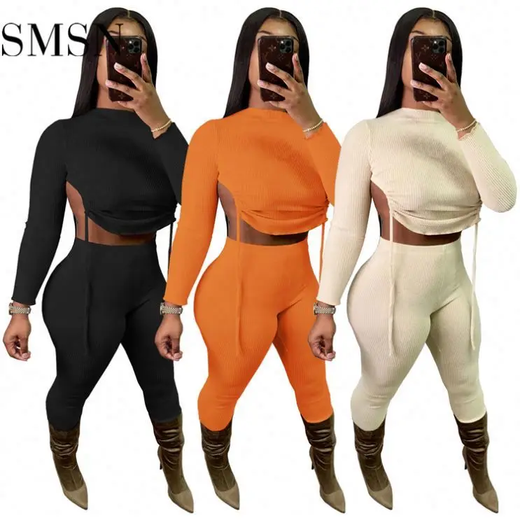 

ONLY Amazon 2021 Sexy Backless Bandage Club Clothes Two Piece Set Women Clothing Crop Tops Pants Set