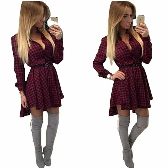 

2021 Latest Design Dovetail Polka Dot Print Office Long-sleeved Shirt Dress, Picture showed