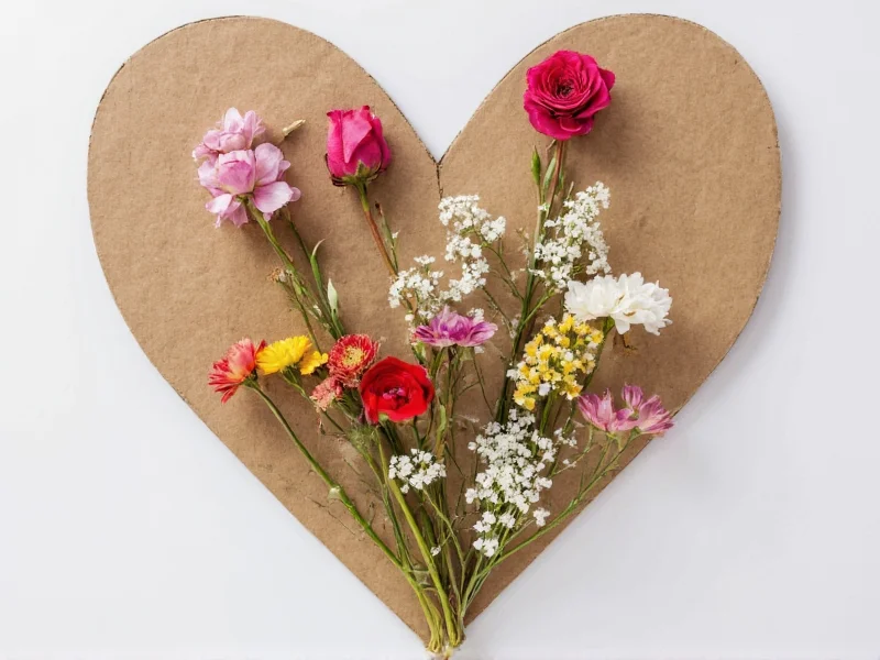 Recycled cardboard heart centerpiece with dried flowers