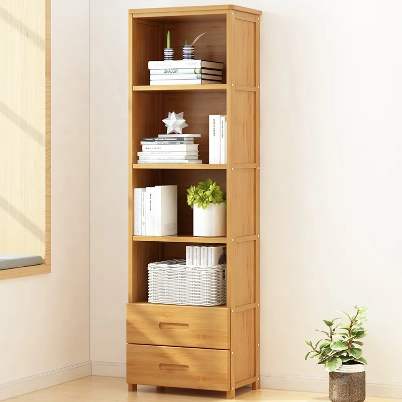 
Haichuan bamboo wooden bookcase modern portable bookshelf with drawer Living room small furniture 
