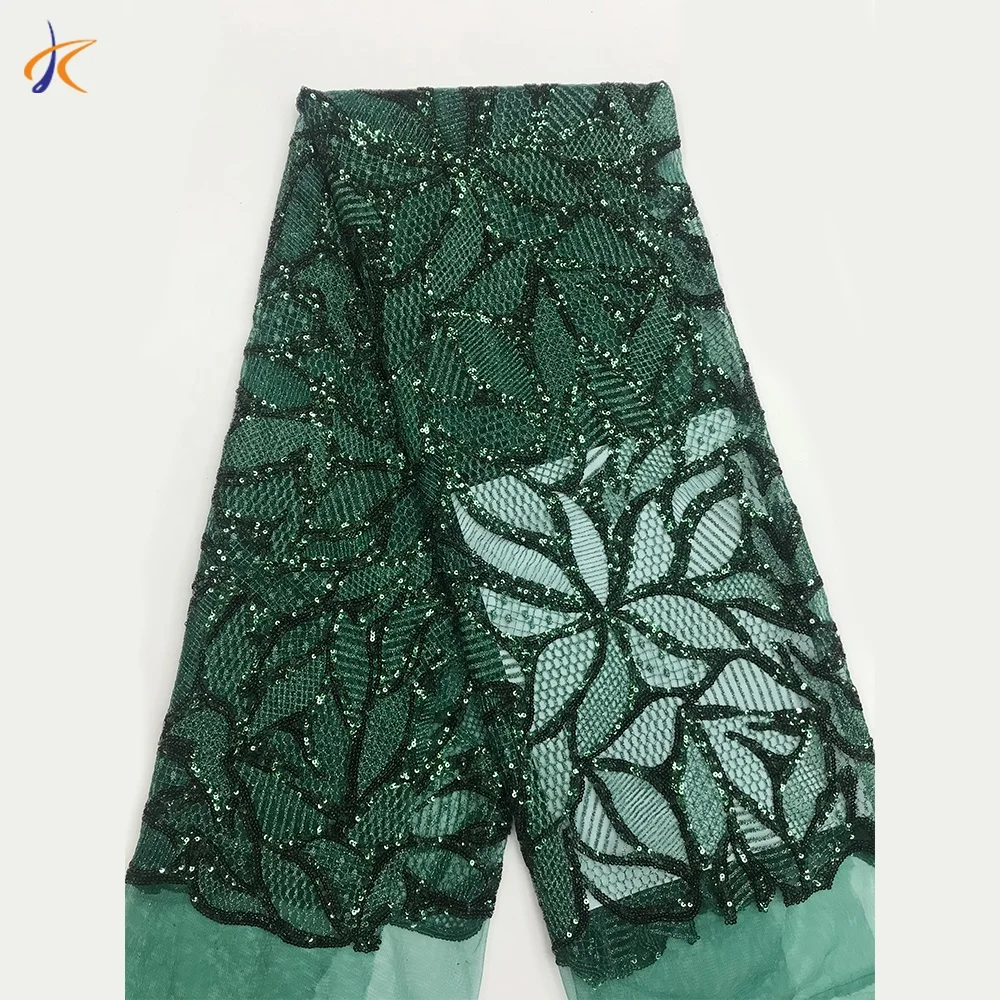 

French lace fabric sequin High Quality Green African Embroidery mesh fabric Nigeria tulle sequins lace fabric, Customized color