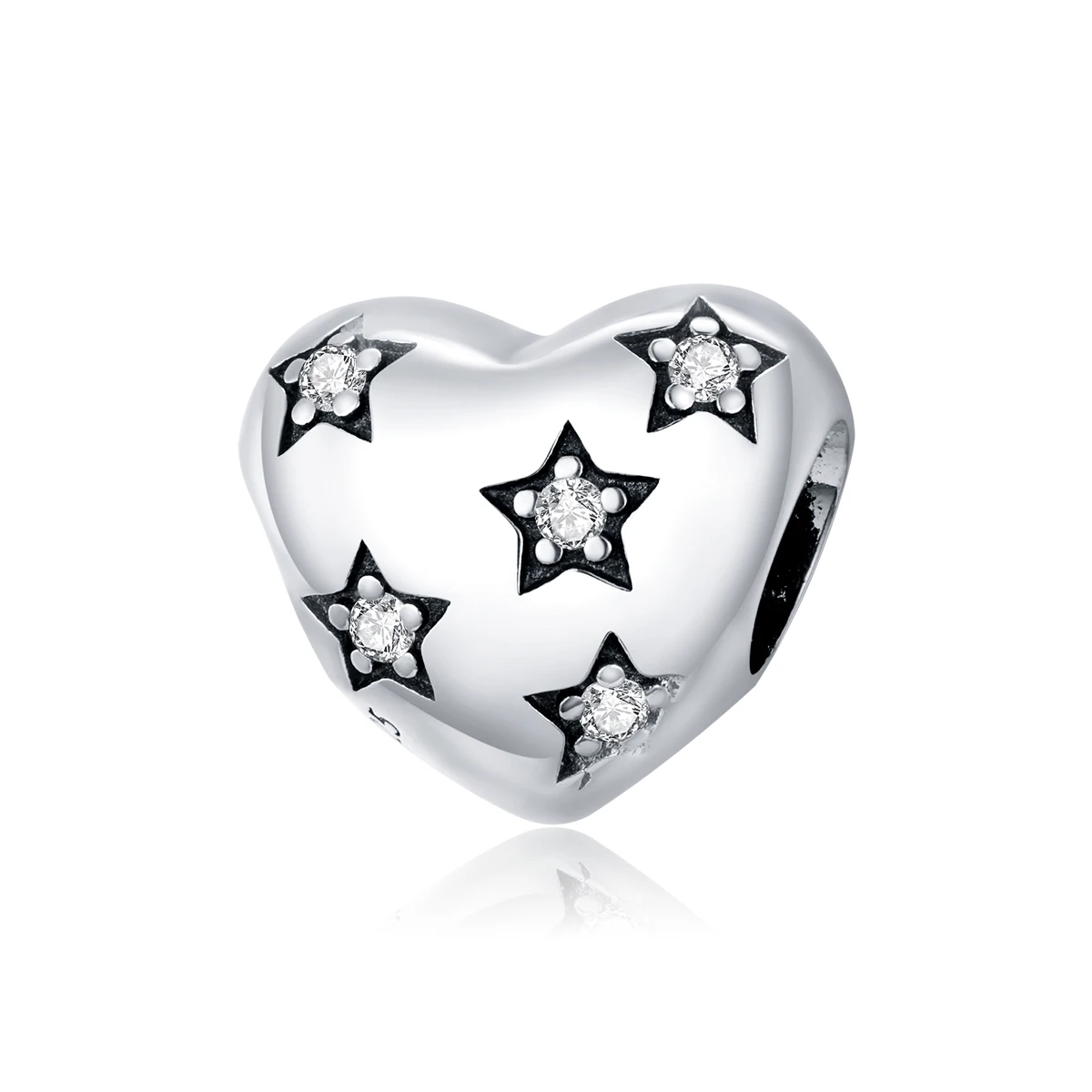 

925 Sterling Silver Heart Bead With Star Charms for Bracelets Charms Jewelry Making