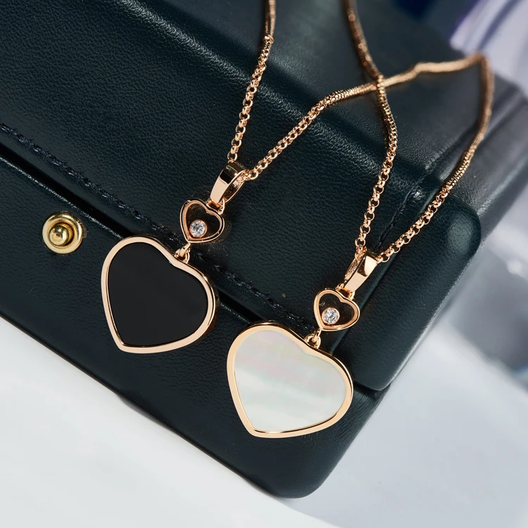 

18 K Gold Plated Fashion Shell Zirconia Heart Pendant Necklace Woman Stainless steel Jewelry Gift Factory Wholesale Never Fade, White ,black ,red ,green