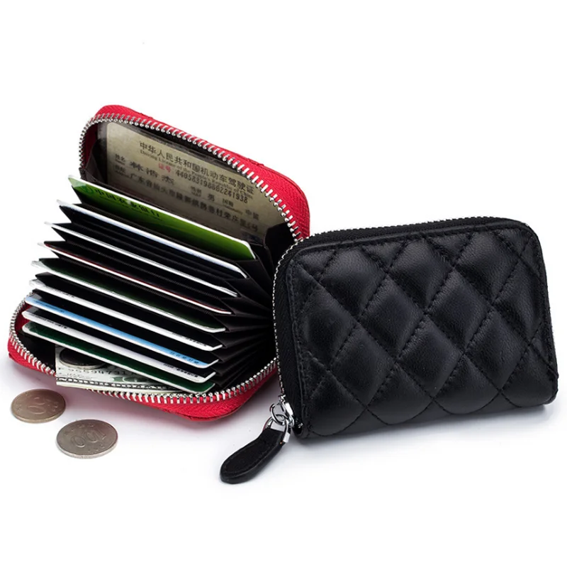

Genuine sheep leather credit card holder zipper organ wallet new fashion wholesale, Apricot, black, gray, pink, red