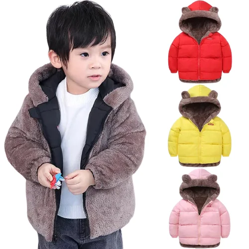 

2021 Baby Winter Coat Reversible Cartoon Hooded Plus Velvet Baby Boys Fleece Jacket Newborn Outerwear Toddler Girl Parkas, As shown