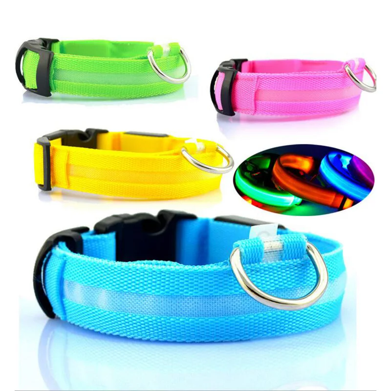 

Nylon LED Collar Dogs Luminous Fluorescent Collars Pet Supplies Night Safety Flashing Glow In The Dark Dog Leash