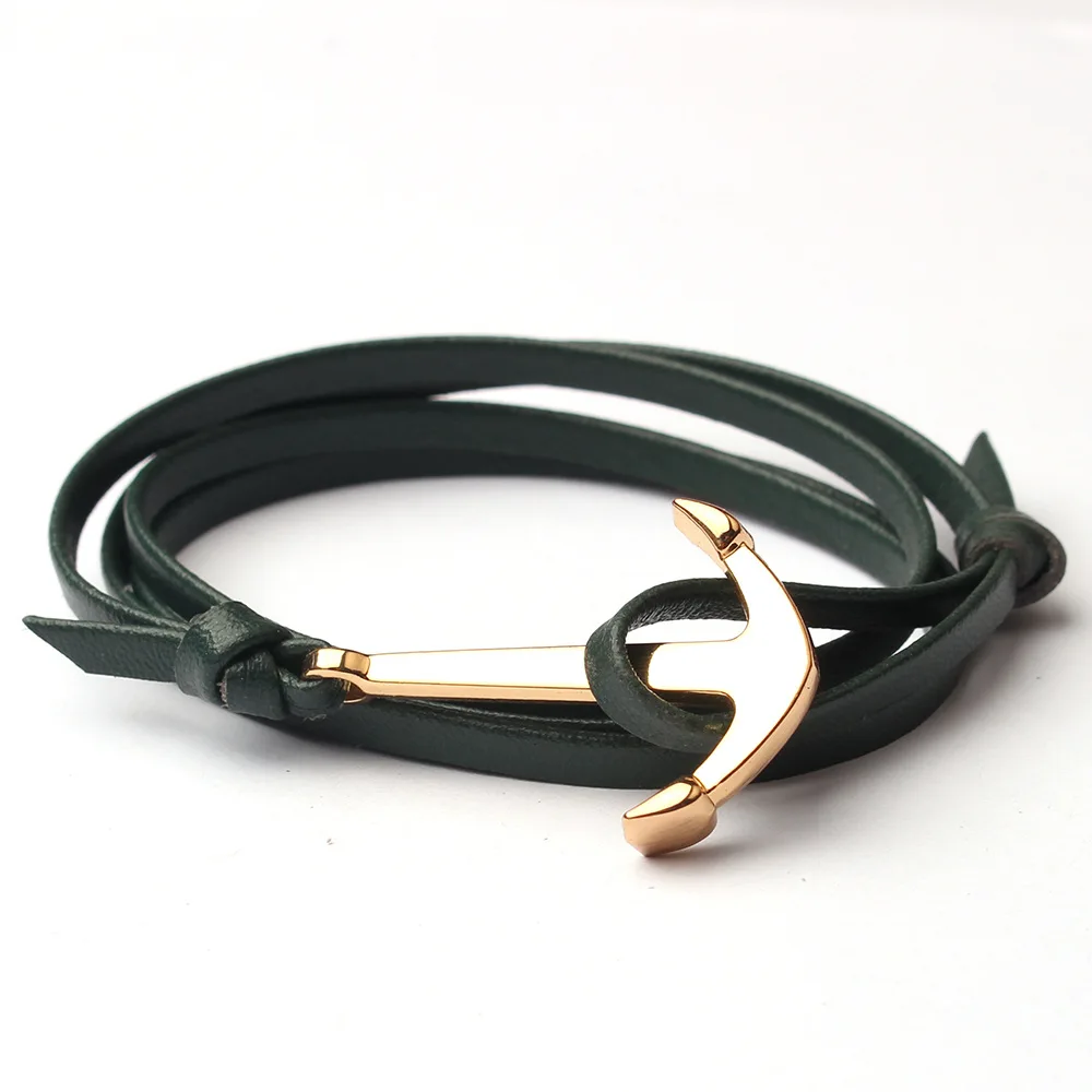 

2020 Sample Handmade Anchor Shape Bangles Sailor Lucky Leather Bracelet Bangles For Men