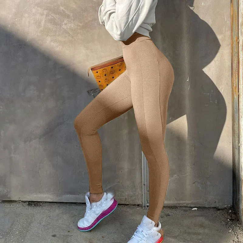 

FS3434A 2021 new women's trousers pure color knit tight pants lift hip exercise yoga pants women