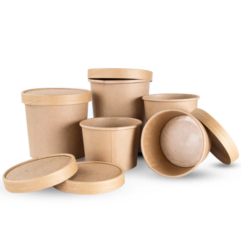 
Eco Friendly Compostable Takeaway 8oz 12oz 16oz 26oz 32oz Biodegradable PLA Kraft Paper Disposable Noodle Soup Cup Bowl with Lid 
