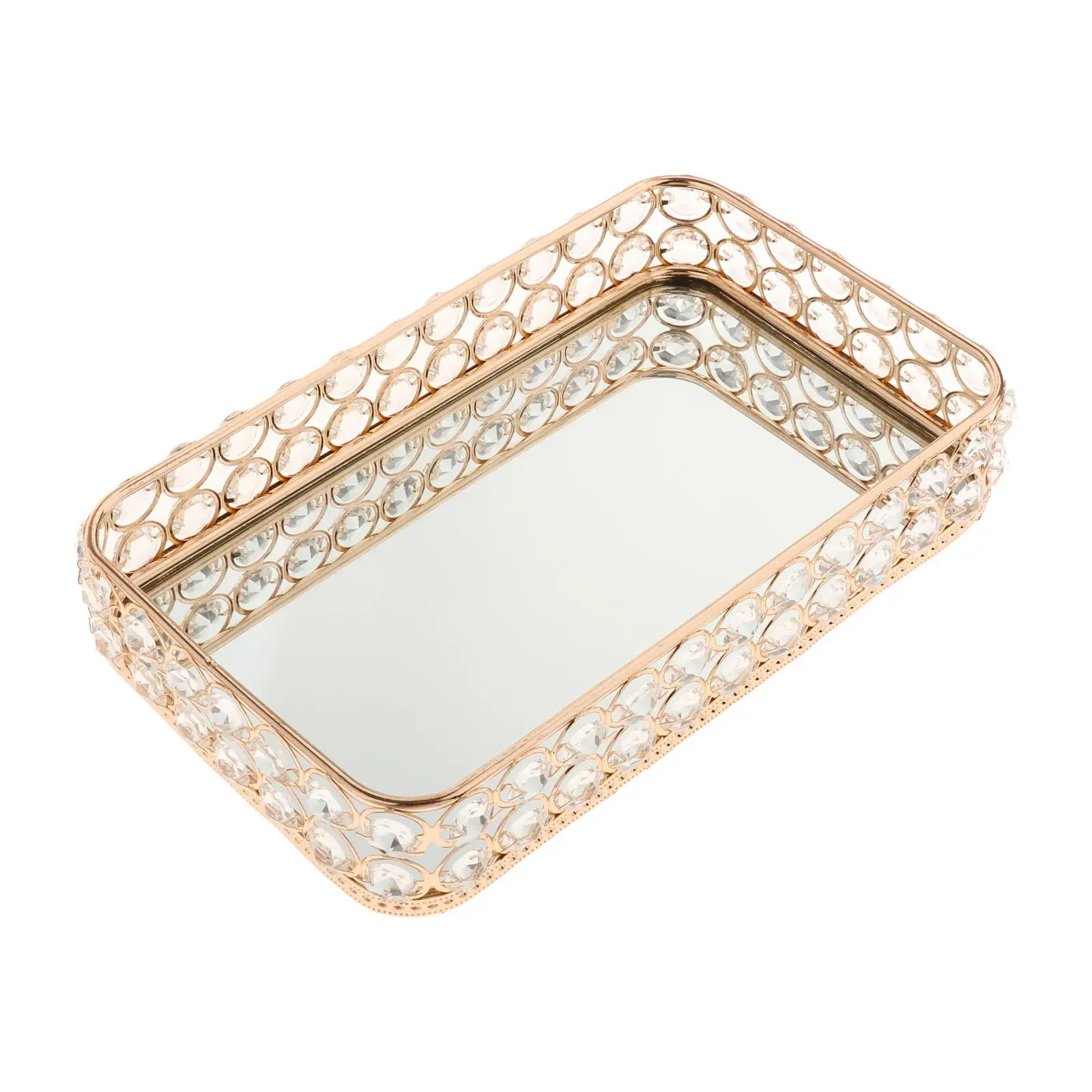 

Mirrored Crystal Table Desk Decorative Jewelry Perfume Skin Care Makeup Storage Organizer Serving Tray Cake Plate