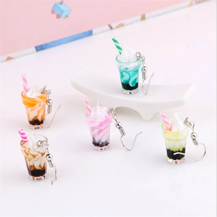 

Fashion personality funny ladies earrings fruit cup ice cream earrings pearl milk tea earrings, As the picture show