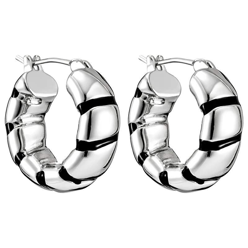 

Fashion Designer Simple Stainless Steel Hoops Earrings Gold Plated Sliver Round Geometric Hoop Earrings, As picture