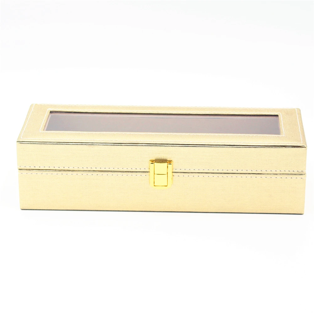 

Good design watch gift case with fancy shiny golden paper 6 slots watch storage case in stock, Golden & silvery & pink
