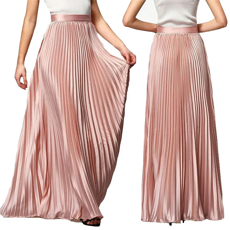 

Custom Plus size summer long maxi pleated women's skirts satin skirt