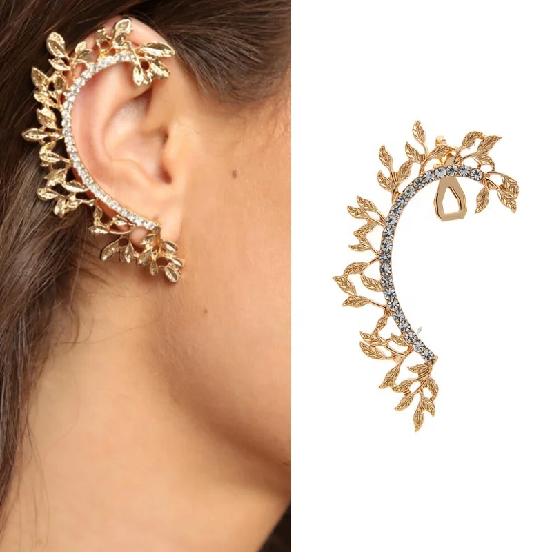 

2020 New Arrive Earrings Delicate Leaf Stud Earrings Exaggerated Ear Hook Statement Clip On Earrings